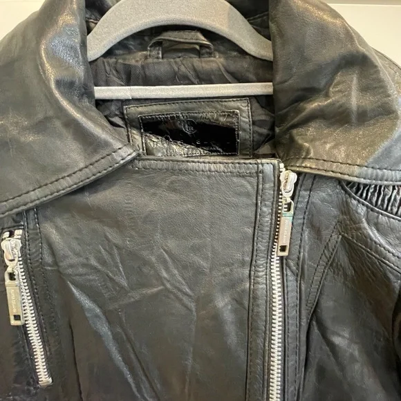 River Island 100% REAL LEATHER Quilted Moto Jacket - Black - Size UK 10 / US 6 - Picture 2 of 10